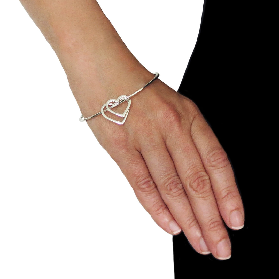 Large Sterling Silver Bangle with Heart Charm Tags