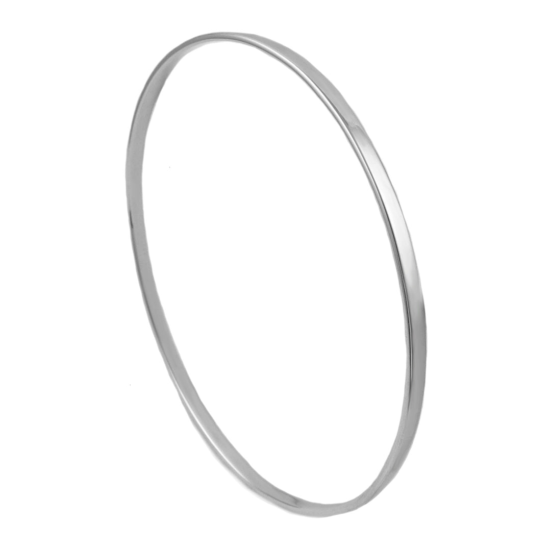 A sterling 925 silver bangle bracelet with a plain, circular shape displayed on a white background.