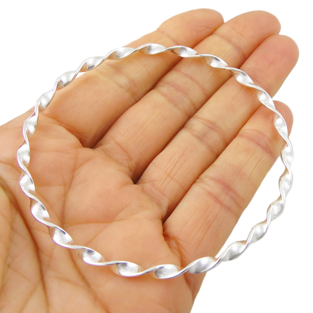 Sterling Silver Twisted Bangle for Women - Handmade