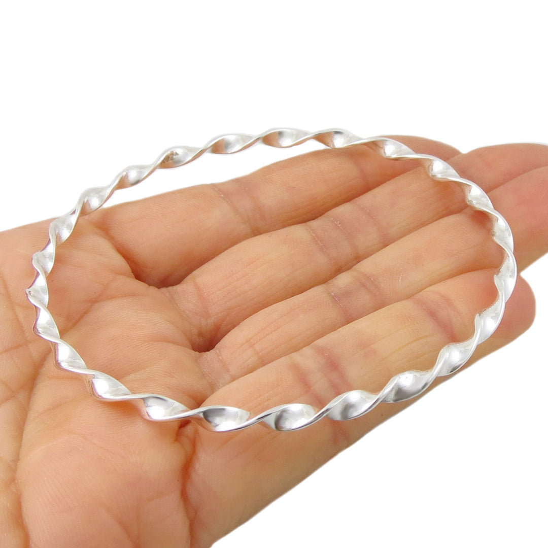Sterling Silver Twisted Bangle for Women - Handmade