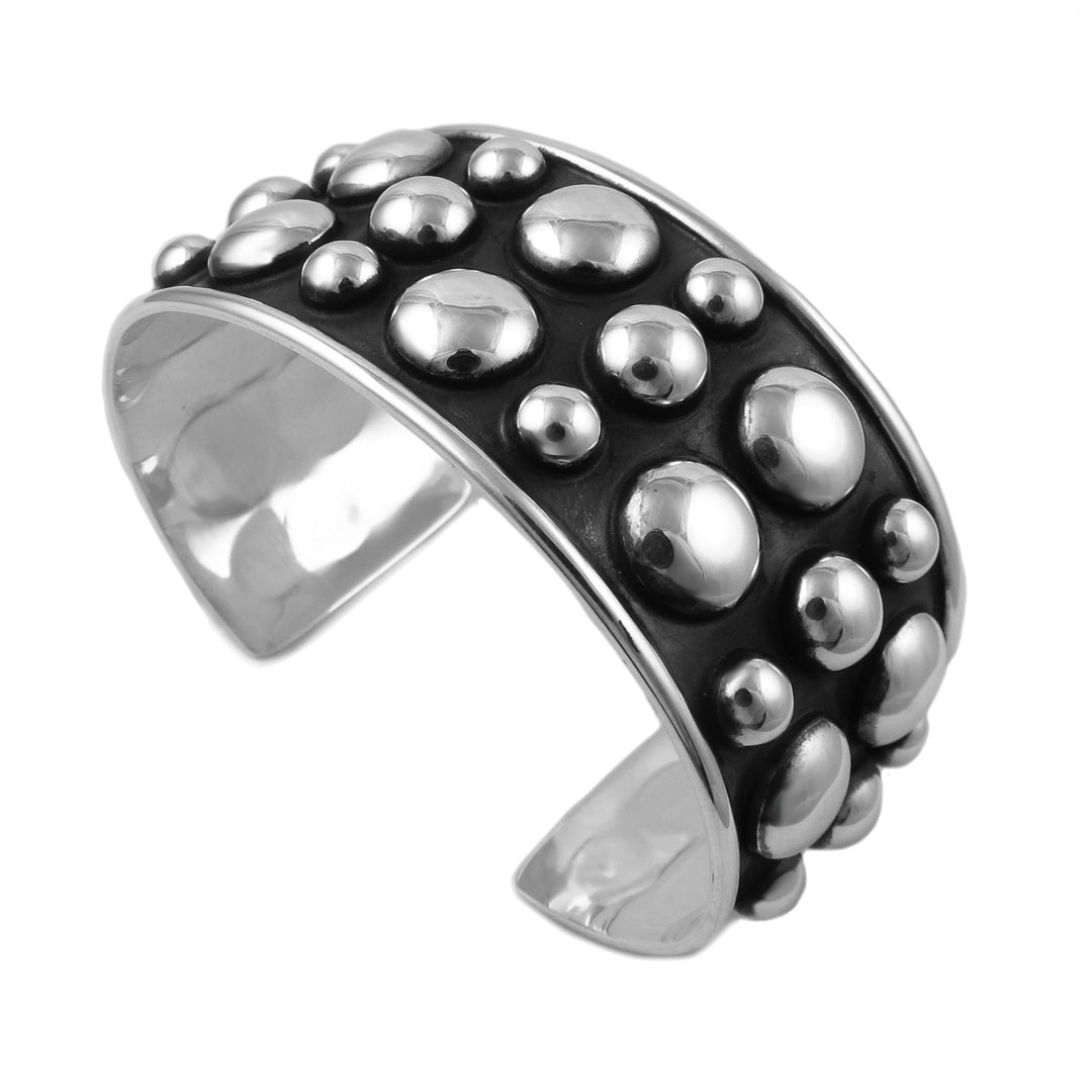 Hallmarked Heavy 925 Sterling Silver Ball Bead Bracelet Cuff