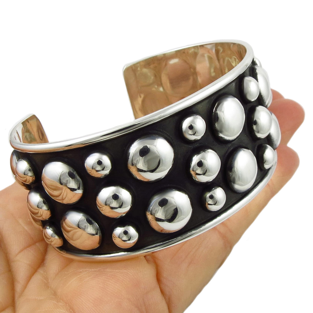 Hallmarked Heavy 925 Sterling Silver Ball Bead Bracelet Cuff