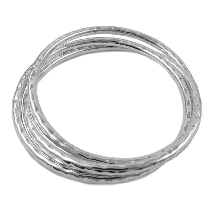 Hammered Sterling Silver 3 in 1 Multi Circle Bangle Stack