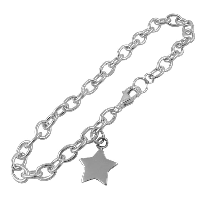 A sterling silver bracelet featuring a chain and a star charm.