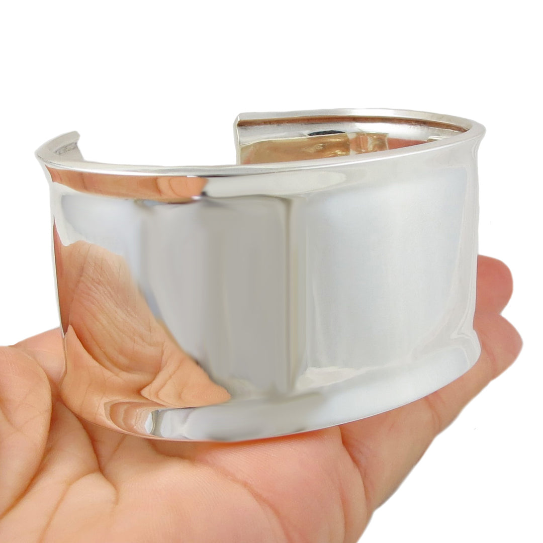 Wide Solid 925 Sterling Silver Polished Bracelet cuff