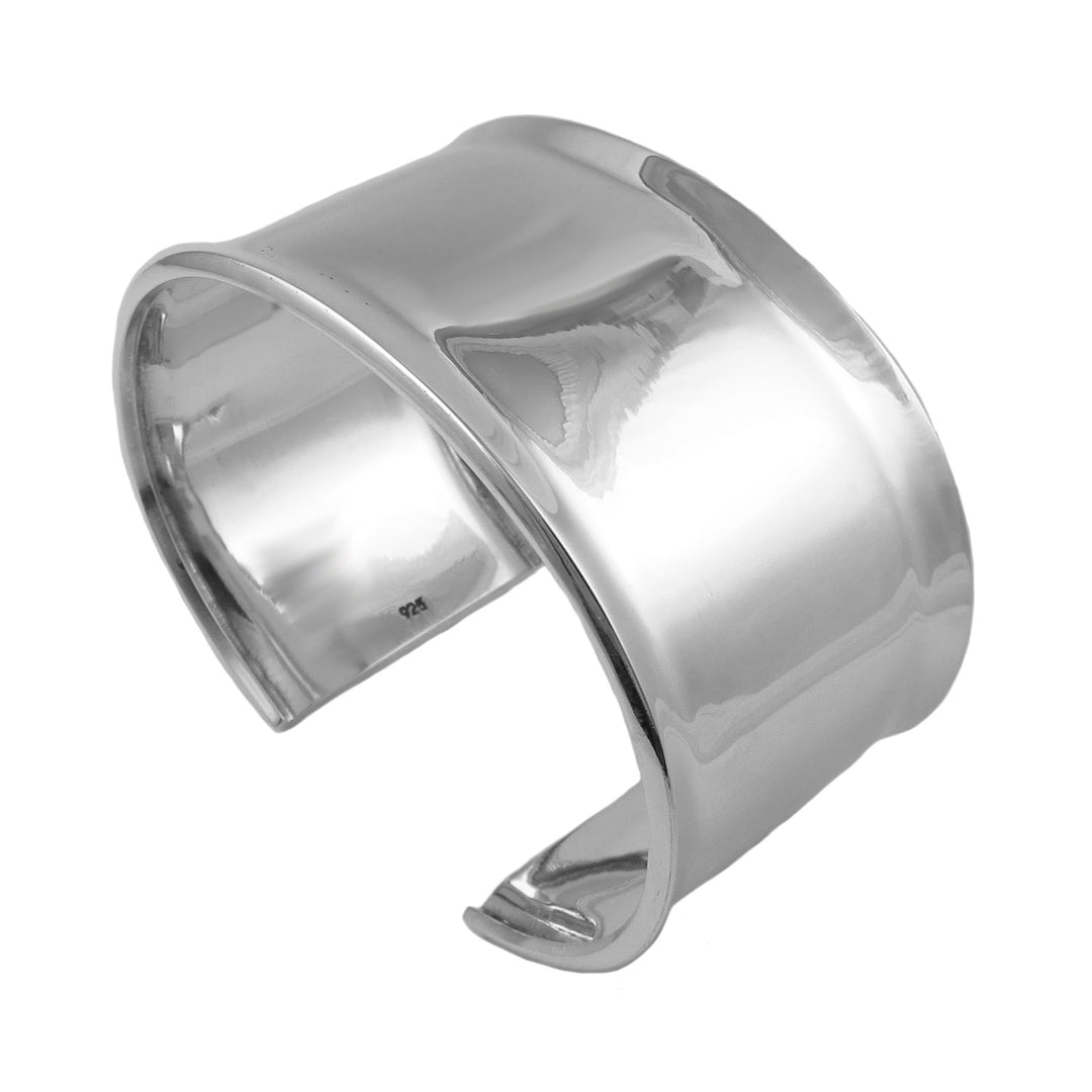 Silver cuff bracelet on a white background