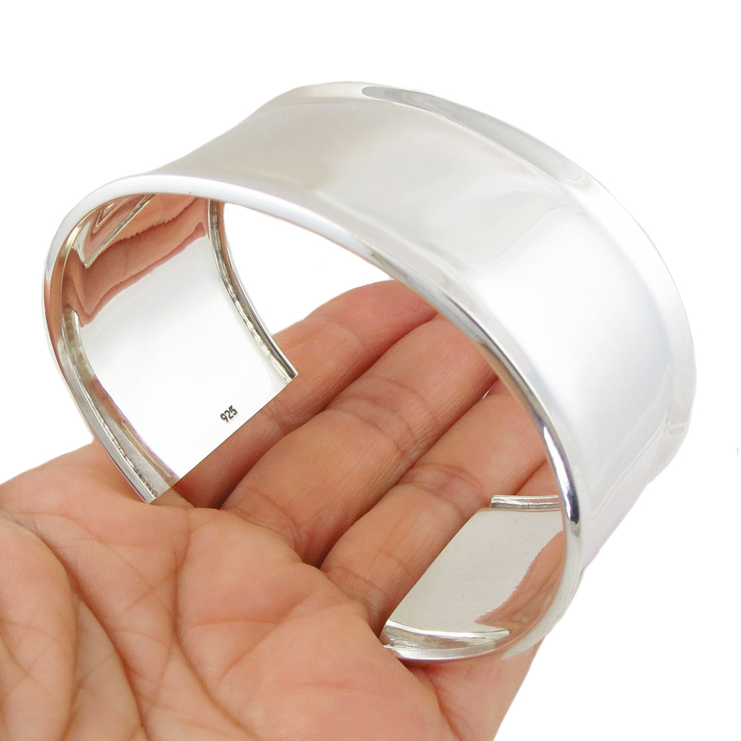 Wide Solid 925 Sterling Silver Polished Bracelet cuff
