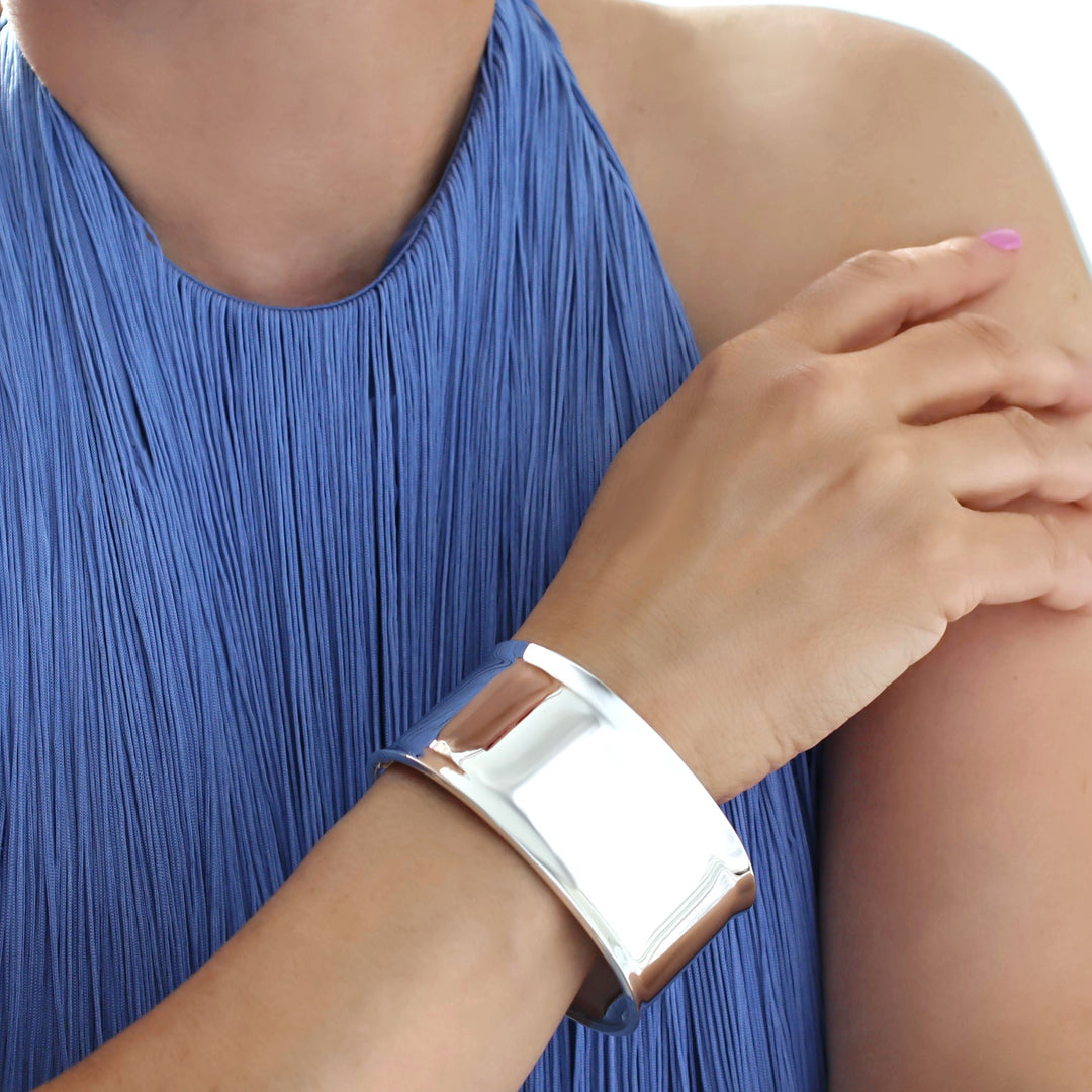 Wide Solid 925 Sterling Silver Polished Bracelet cuff