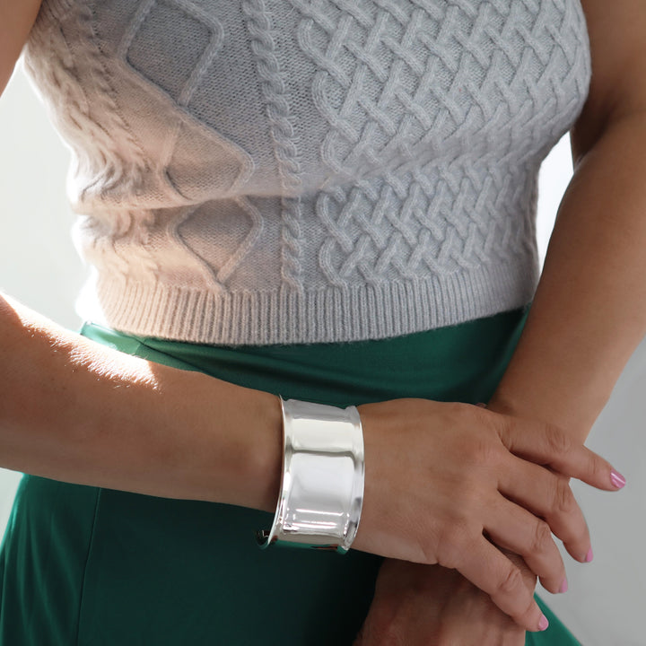 Wide Solid 925 Sterling Silver Polished Bracelet cuff