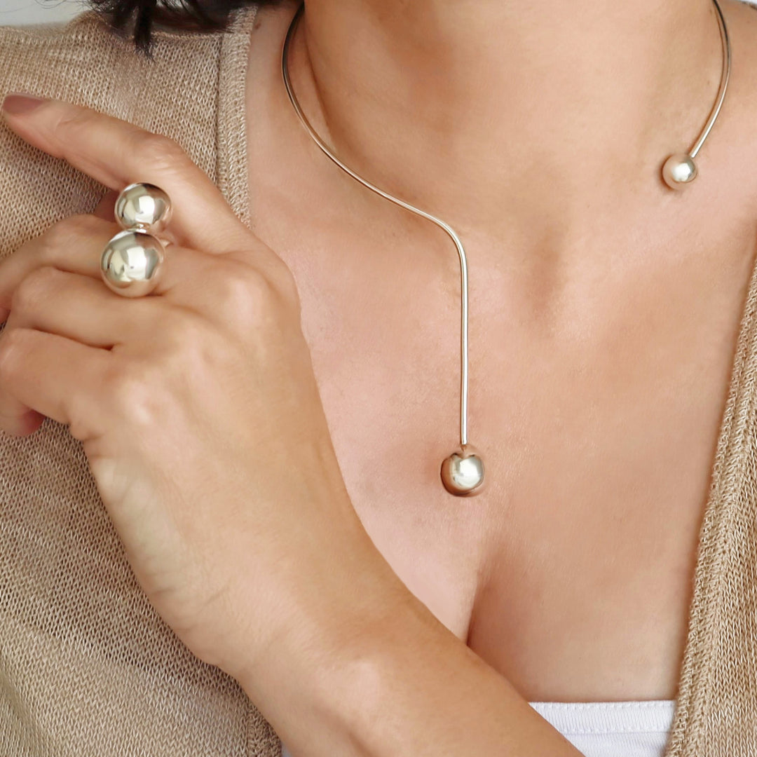 Large Double Ball Bead 925 Sterling Silver Ring