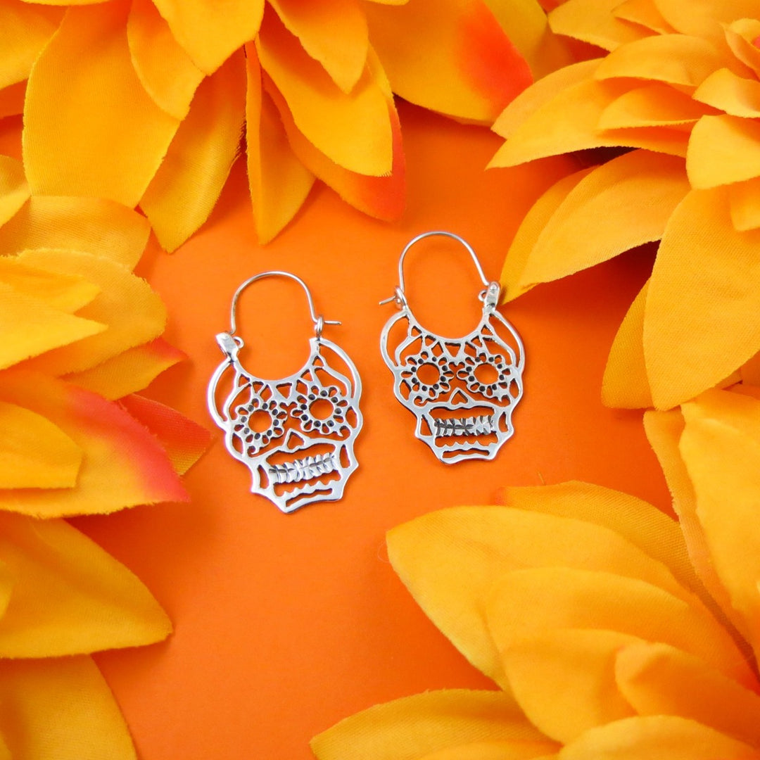 Papel Picado Silver Skull Earrings