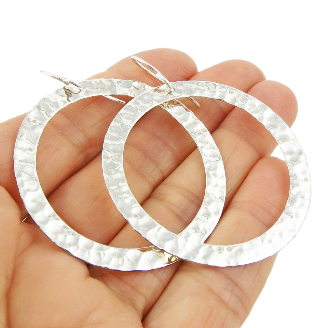 Large Hammered Silver Circle Earrings