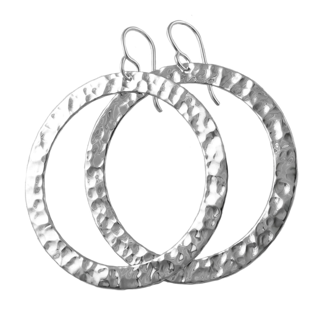 Large Hammered Silver Circle Earrings