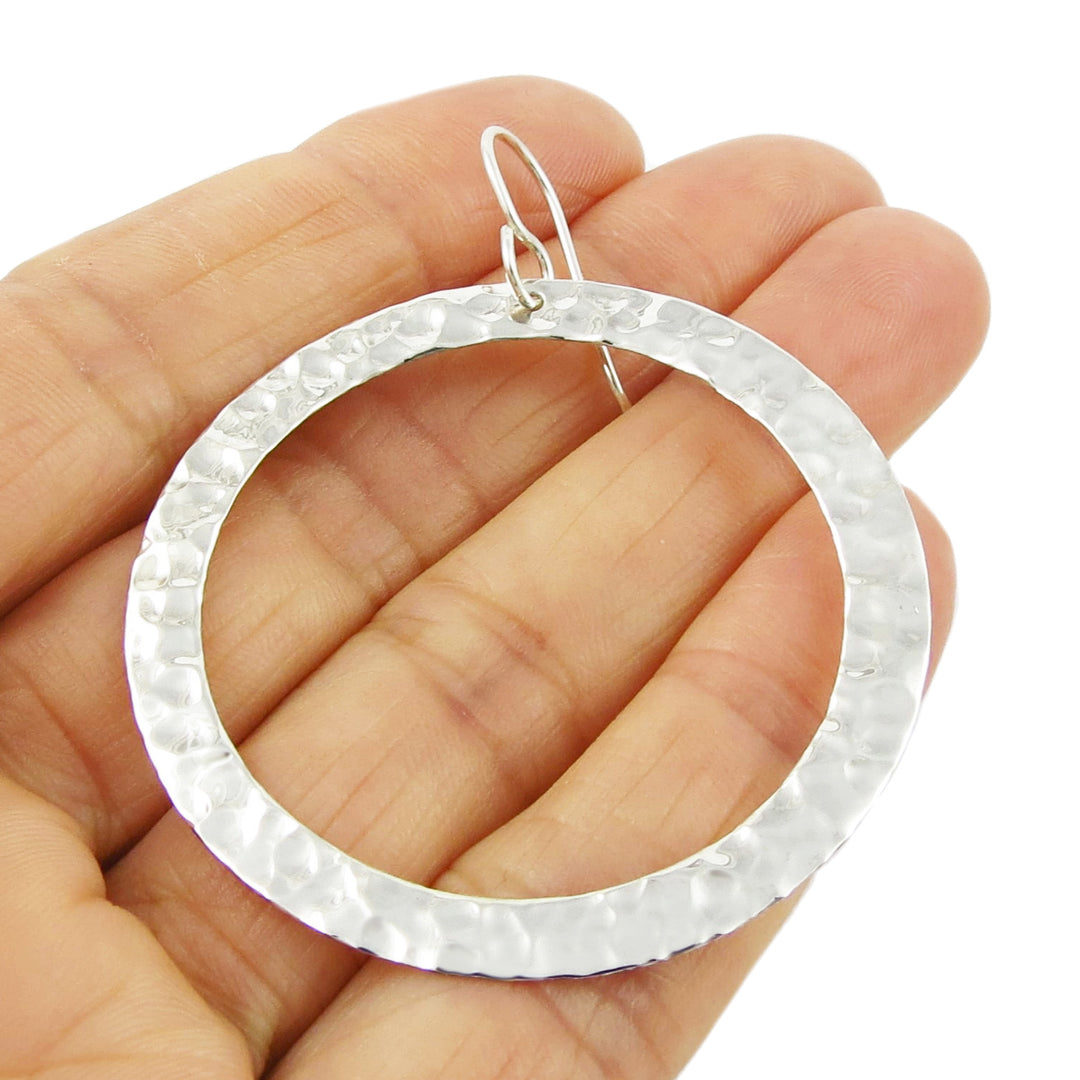Large Hammered Silver Circle Earrings