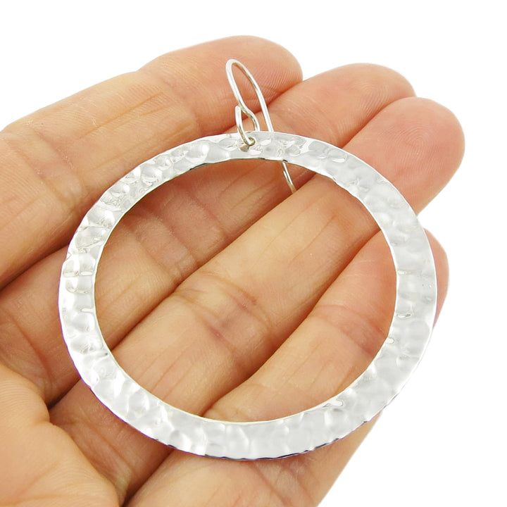 Large Hammered Silver Circle Earrings