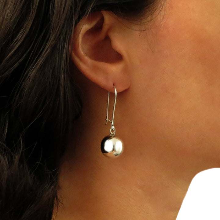 Long 925 Silver Ball Bead Drop Earrings