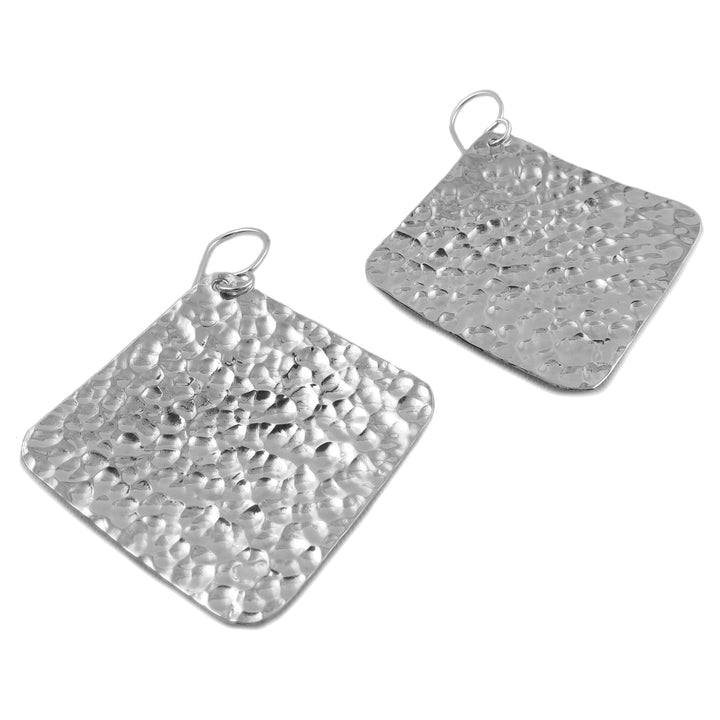 Large Hammered Silver Earrings Square Drops