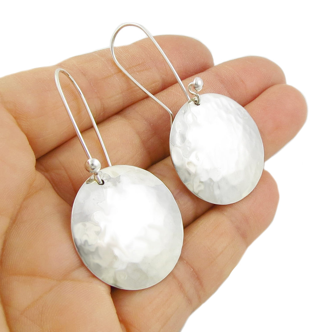 Long Textured Hammered Silver Earrings