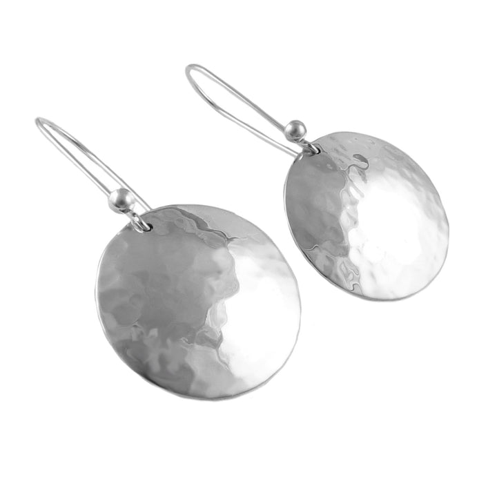 Long Textured Hammered Silver Earrings