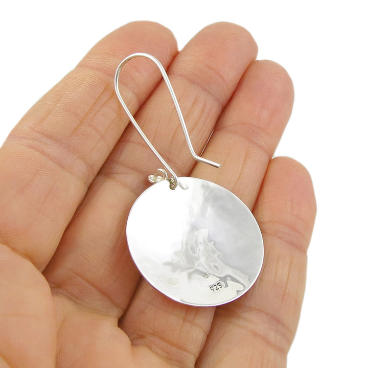 Long Textured Hammered Silver Earrings