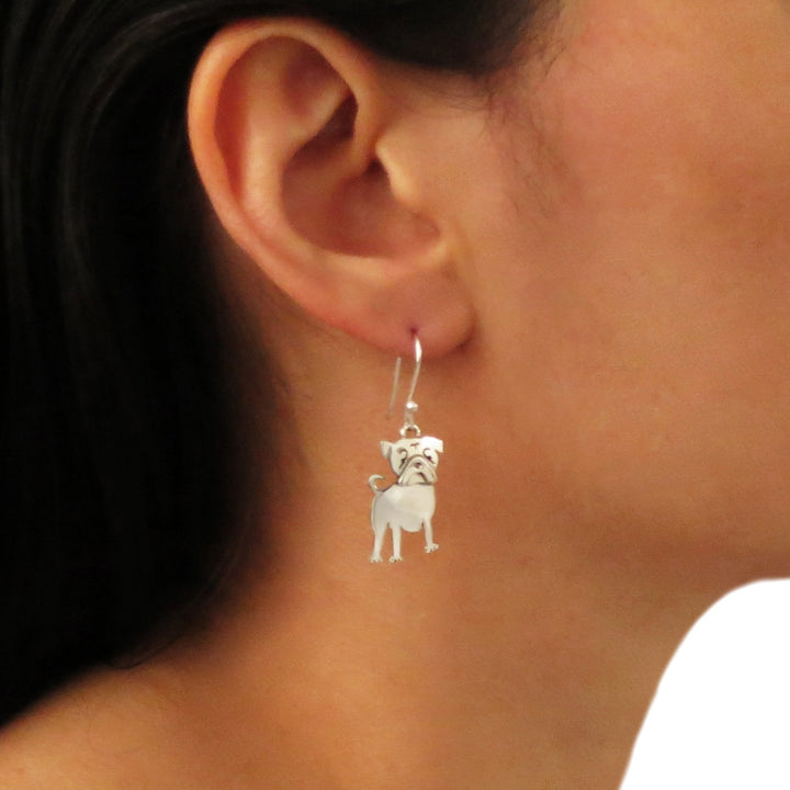 Silver Dog Animal Earrings