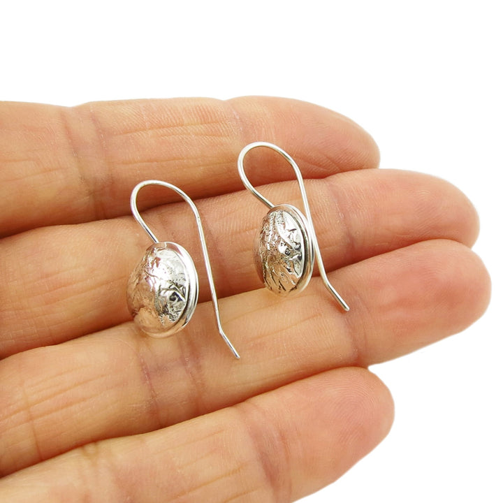 Pitted Silver Drop Earrings for Women - Modern Design
