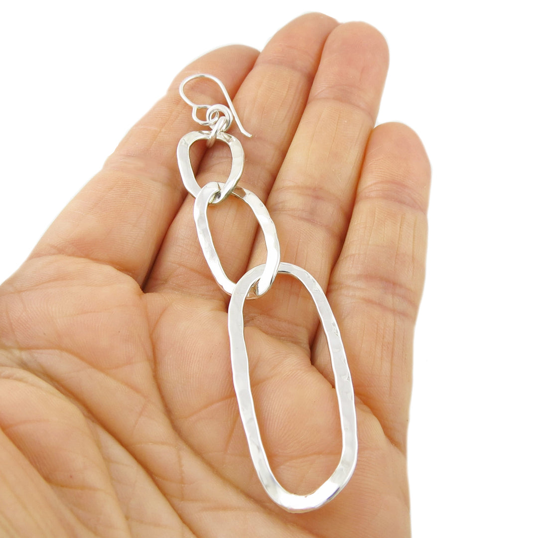 Long Hammered Link Earrings – Handmade Statement Jewellery