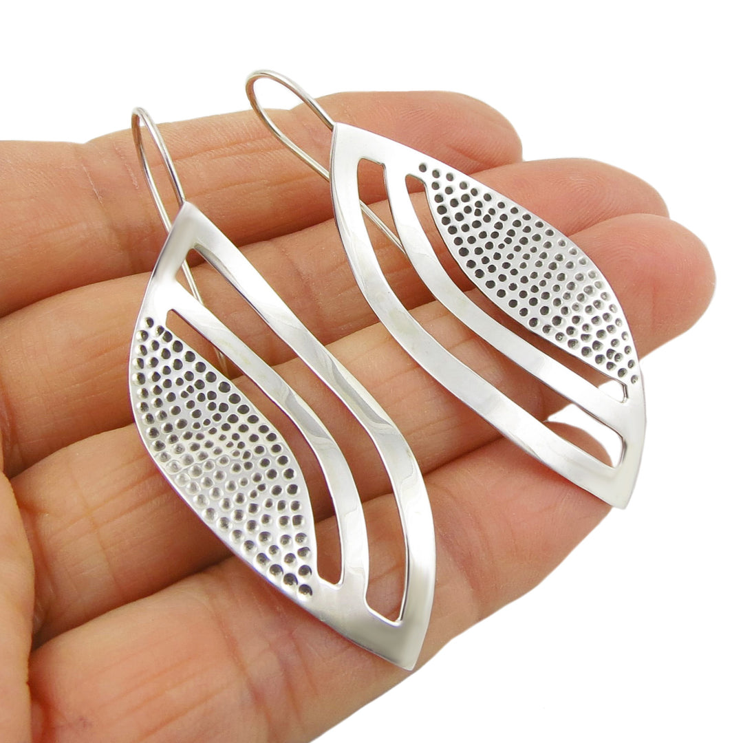 Wide Sterling Silver Curved Threader Earrings