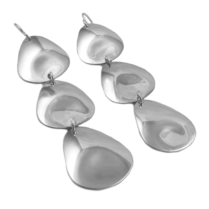 Silver Triple Drop Earrings - Handmade Dangling Style