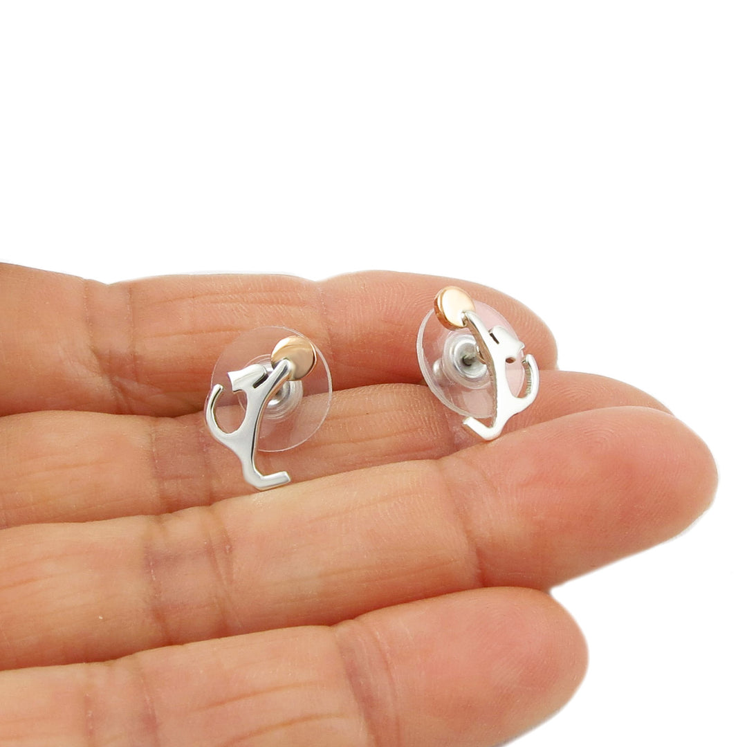 Silver Kitty Cat Earrings with Copper Accents