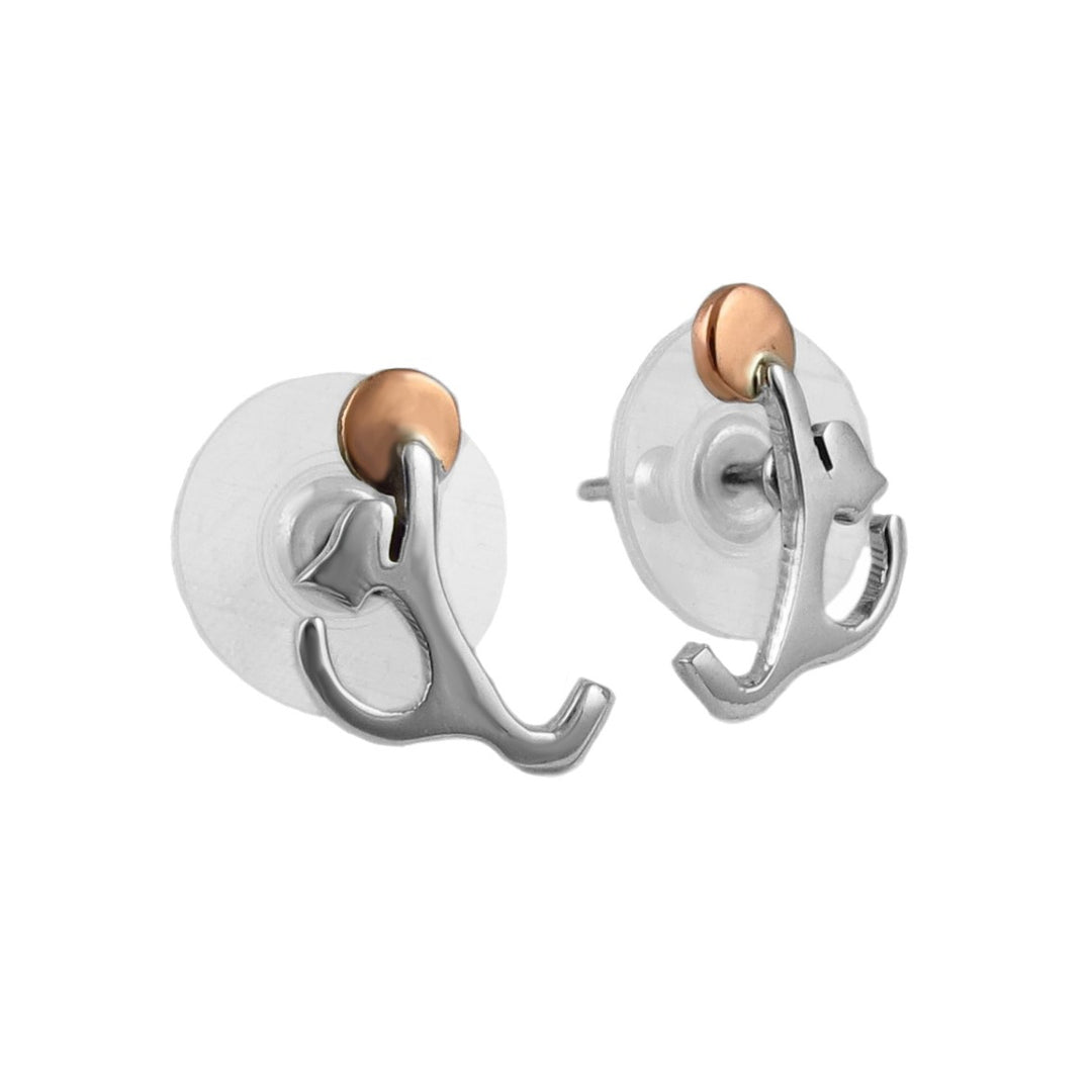 Silver Kitty Cat Earrings with Copper Accents