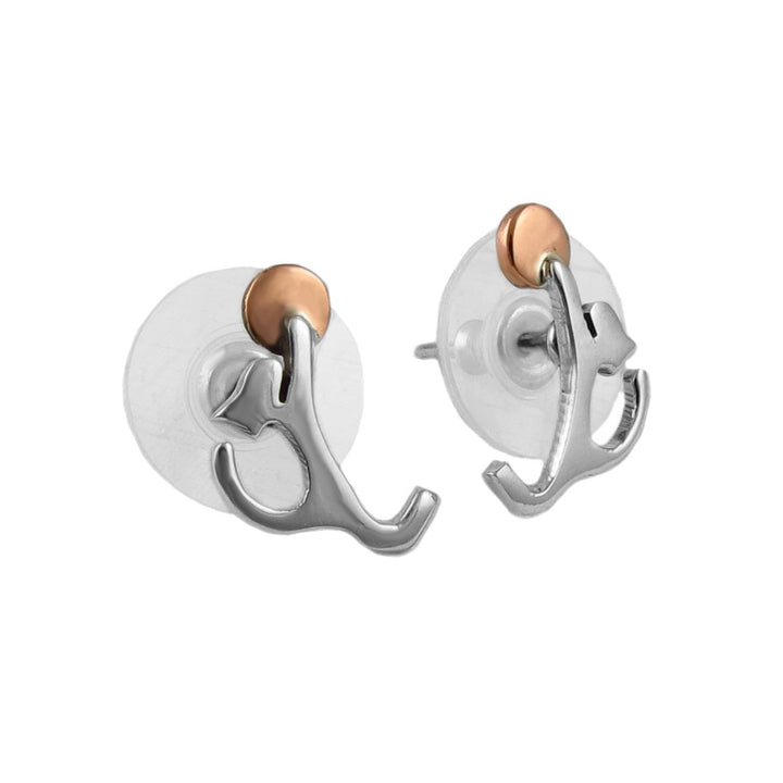 Silver Kitty Cat Earrings with Copper Accents