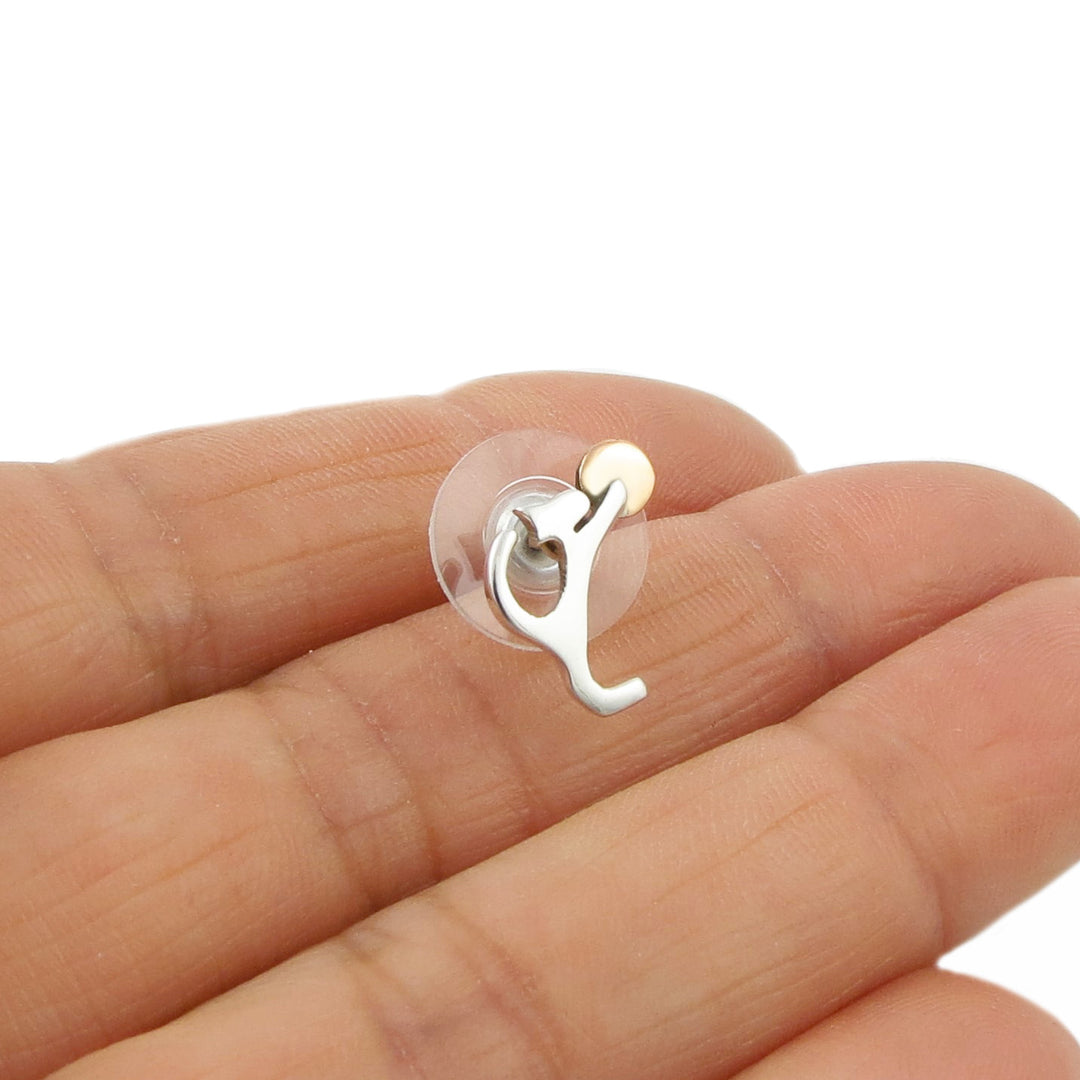 Silver Kitty Cat Earrings with Copper Accents