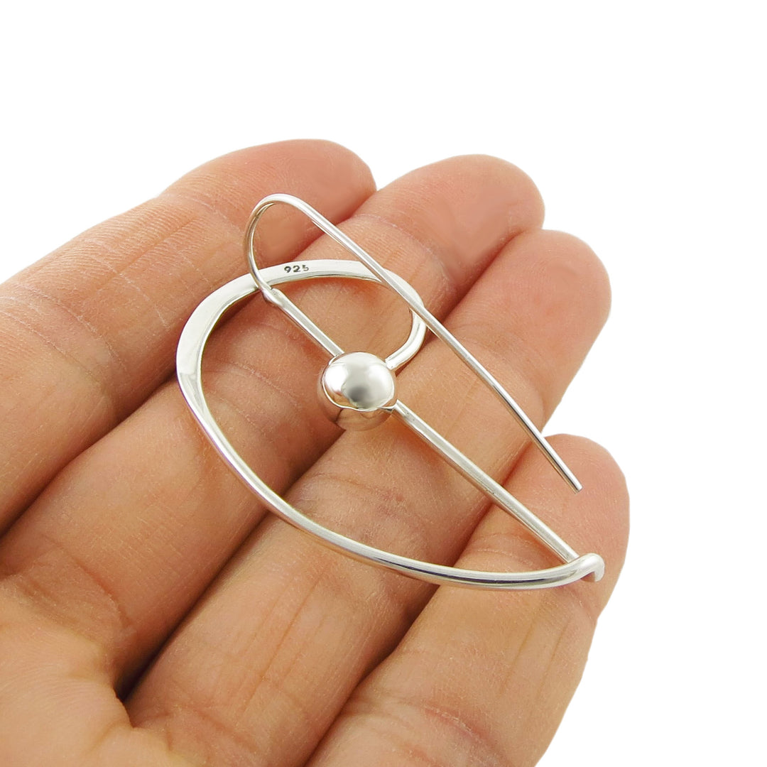 Long Modernist Sterling Silver Ball Bead Earrings