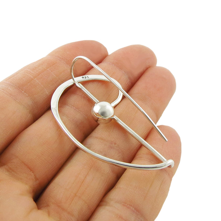 Long Modernist Sterling Silver Ball Bead Earrings