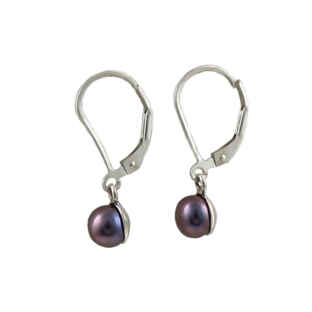 A pair of silver freshwater cultured pearl drop earrings with lever back fasteners.