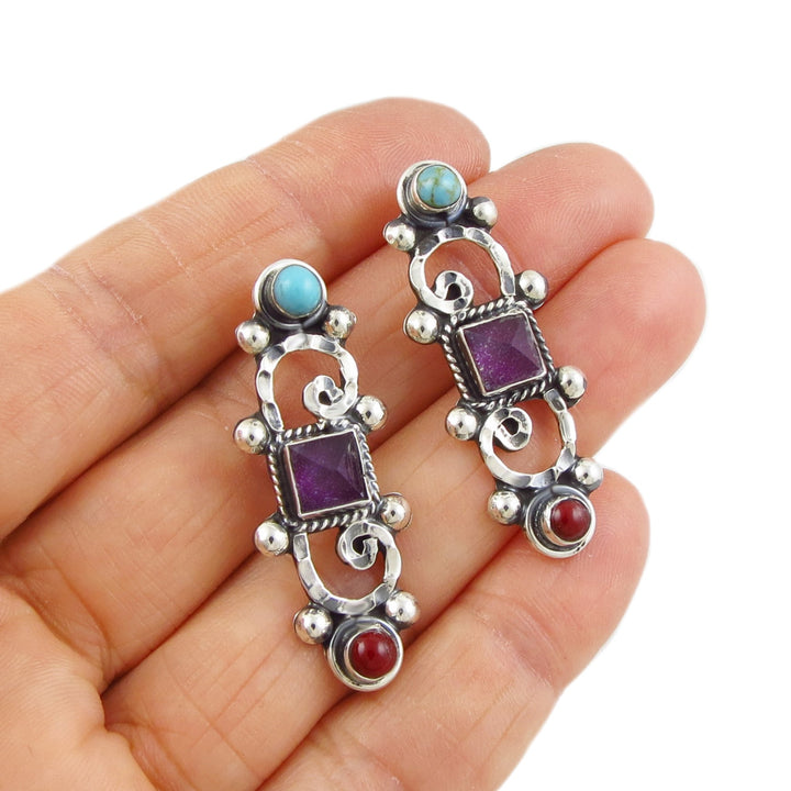 Mexican Mosaic Sterling Silver Earrings - Handmade