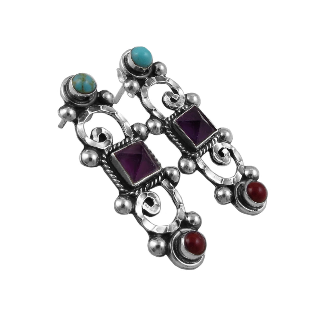 Mexican Mosaic Sterling Silver Earrings - Handmade