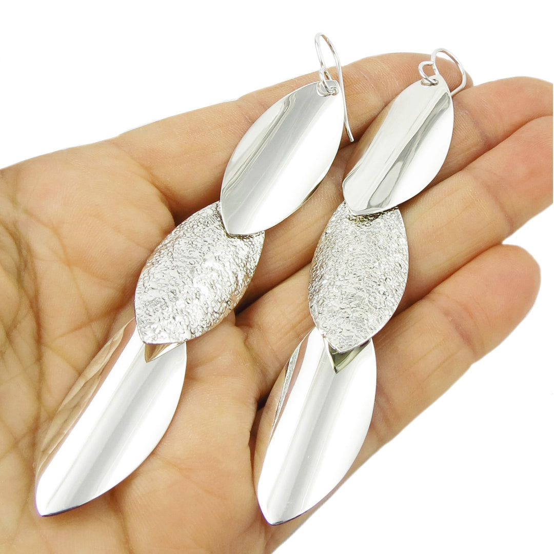 Long 925 Sterling Silver Triple Drop Handmade Earrings