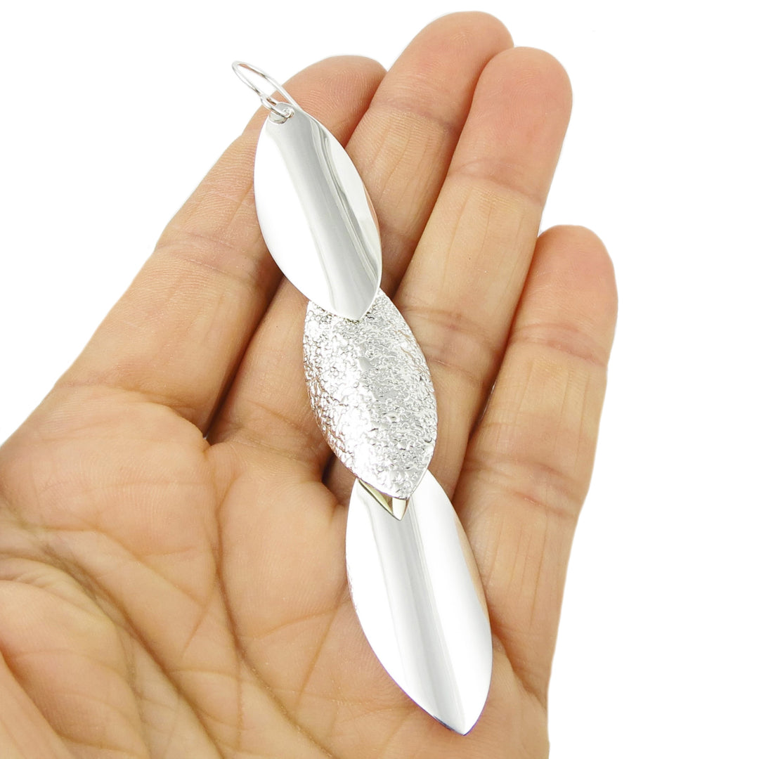 Long 925 Sterling Silver Triple Drop Handmade Earrings