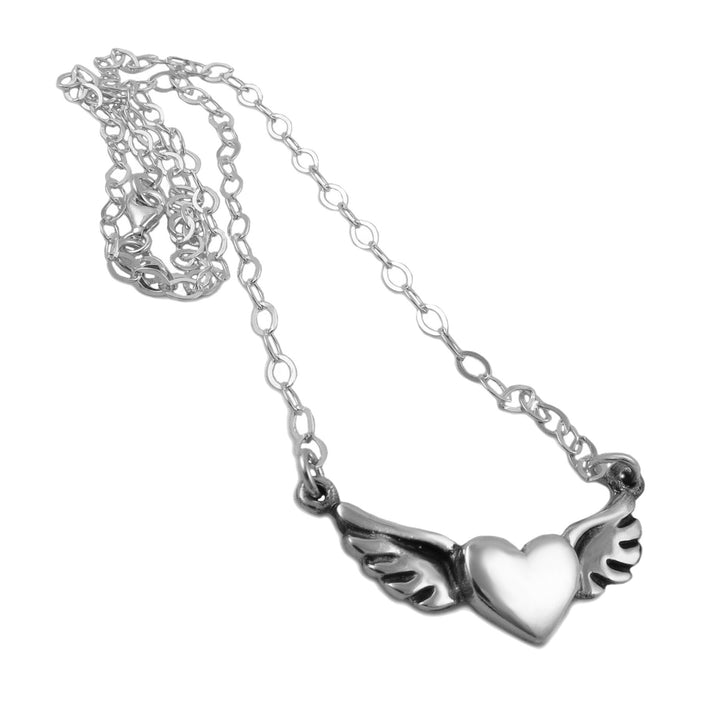 Silver Winged Heart Chain Necklace