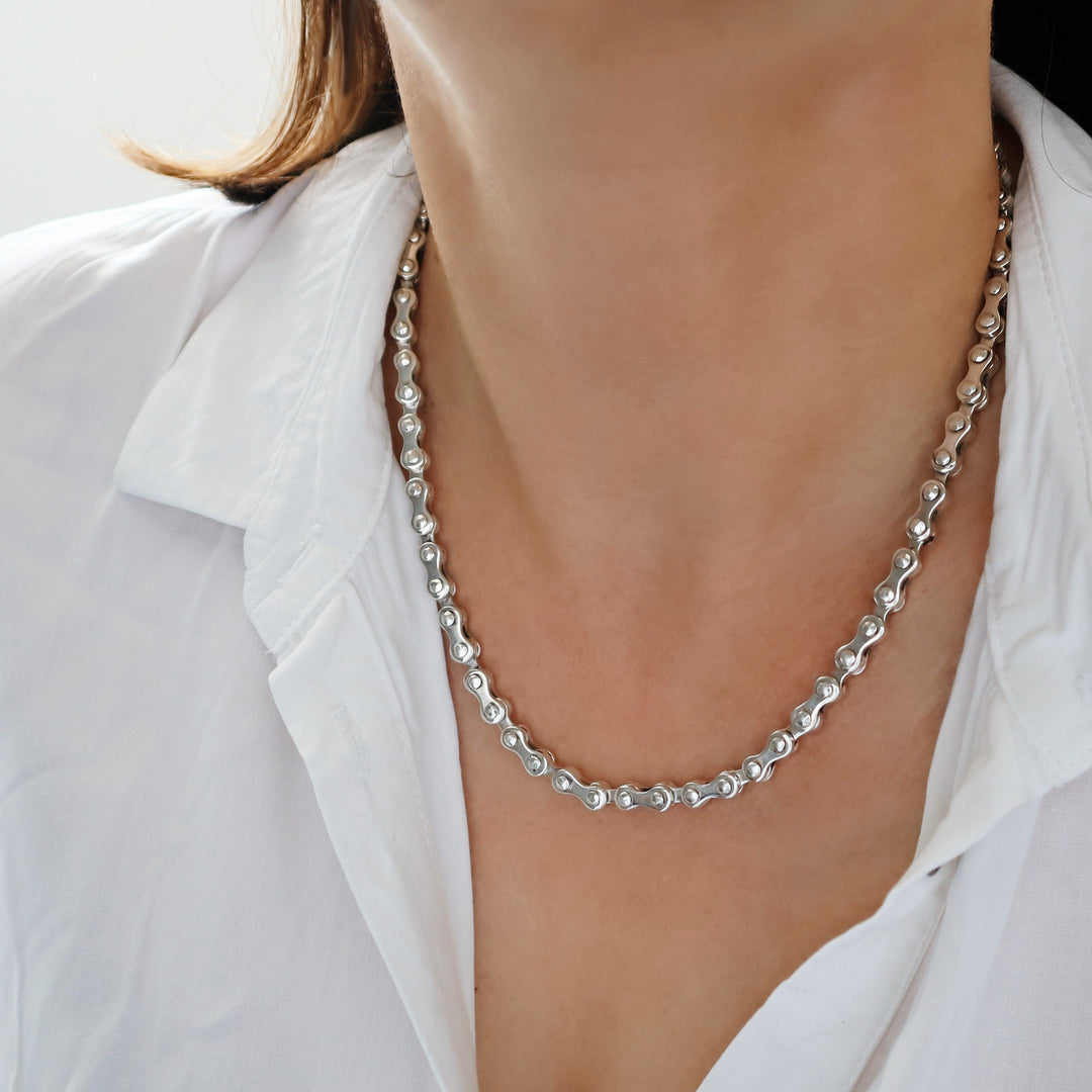 Motorcycle Bike Chain Heavy Sterling Silver Necklace