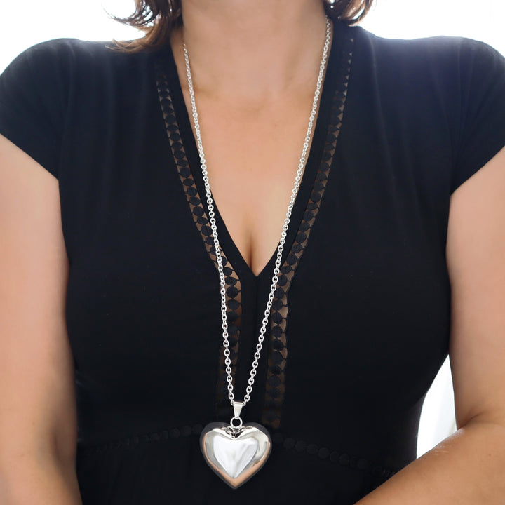 Silver Heart Pendant Necklace Large