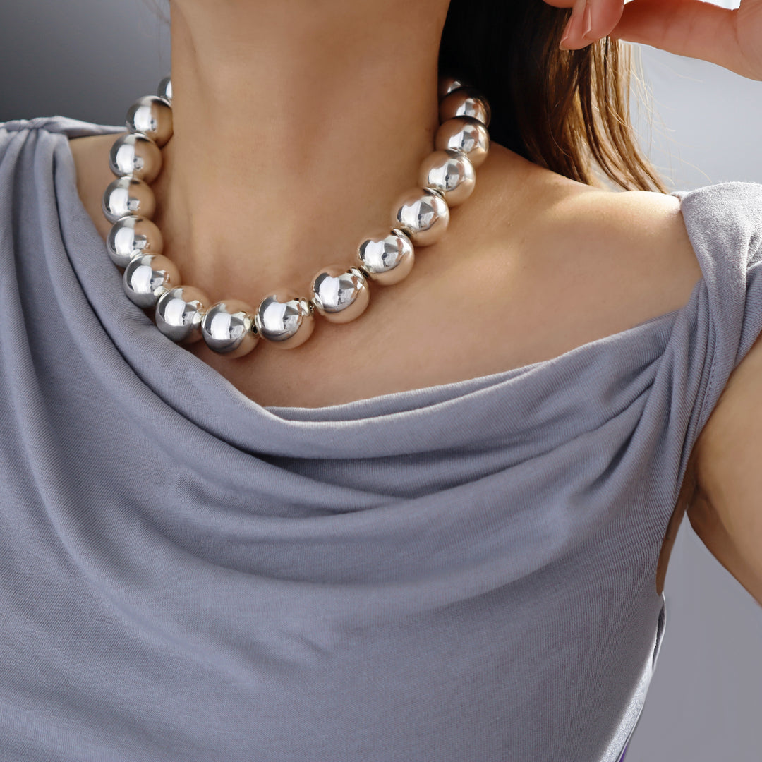 Chunky Sterling Silver Ball Necklace