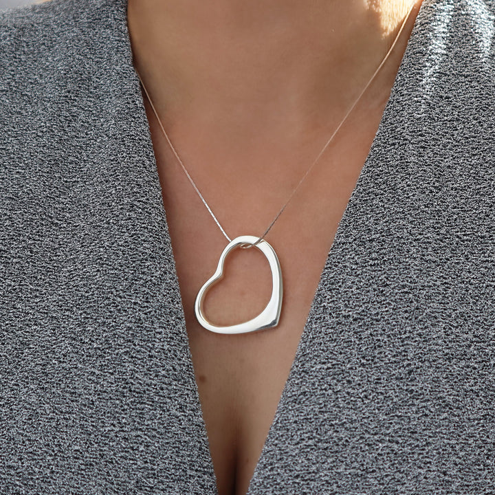 Sterling Silver Heart Pendant Necklace Large