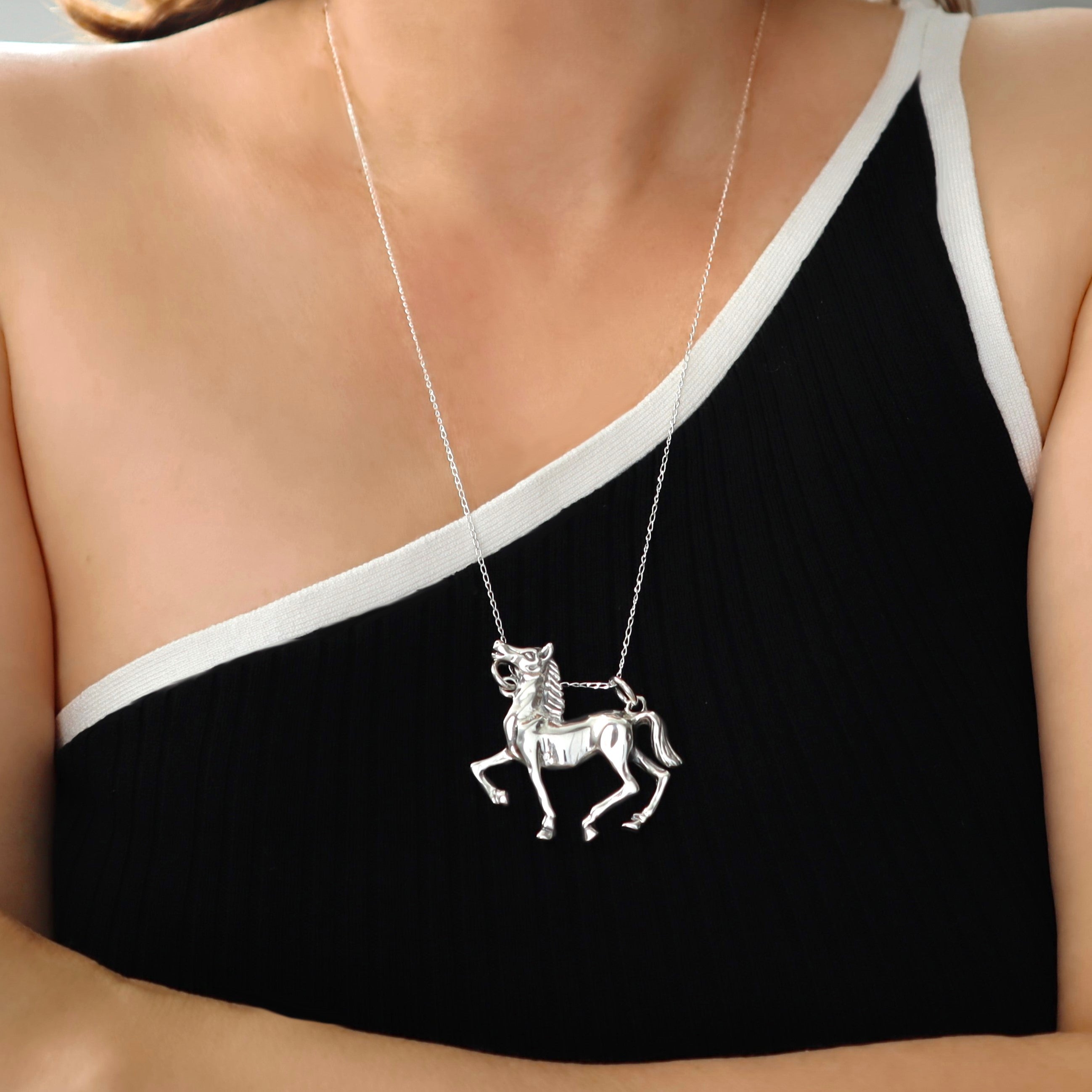 Equestrian Silver Horse Pendant Necklace - Main Image