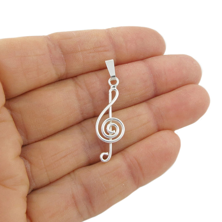 Music Note Silver Treble Clef Pendant Necklace