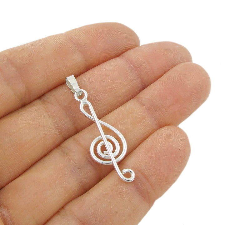 Music Note Silver Treble Clef Pendant Necklace