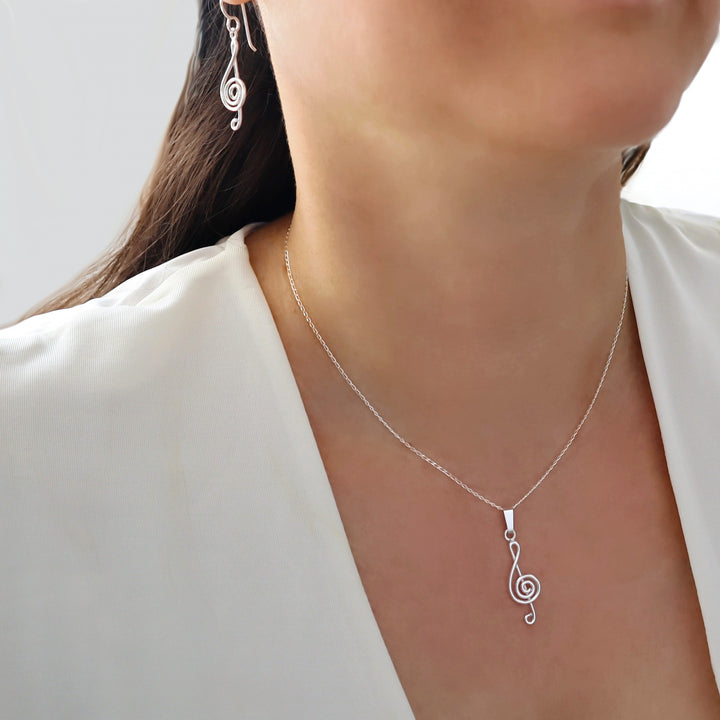 Music Note Silver Treble Clef Pendant Necklace