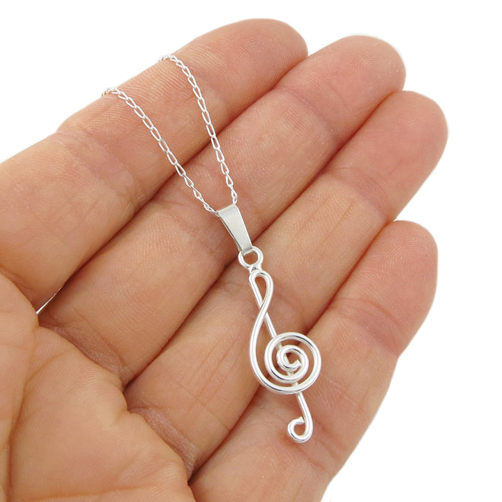 Music Note Silver Treble Clef Pendant Necklace